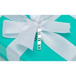 Tiffany & Co. Vintage Atlas Bar Necklace Roman Numeral Cutout Pendant Silver 16"